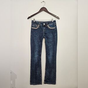 LA‎ Idol USA Rhinestone Cross Flap Pocket Jeans 1/27x34 Tall Y2K Western Bling